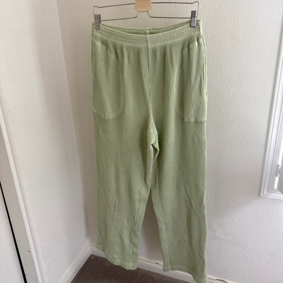 AERIE WAFFLE high waist wide leg pant trousers pastel green size L - Picture 3 of 9
